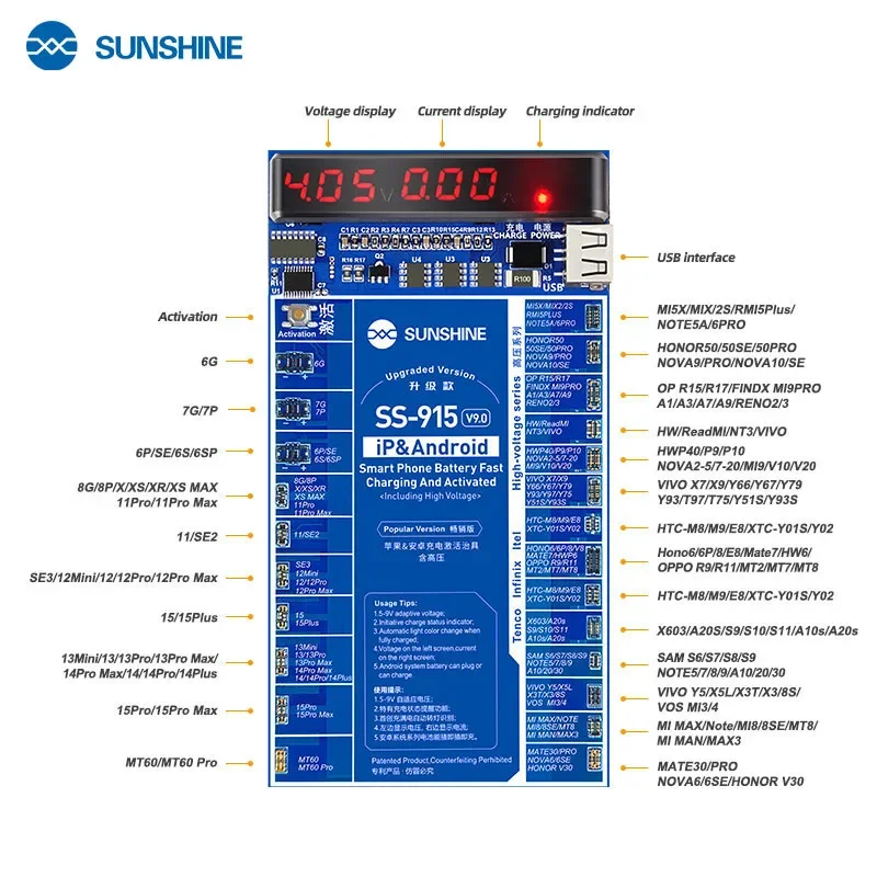 Imagem -06 - Sunshine-placa de Carregamento de Ativação de Bateria Android Ferramenta Ativada Rápida 6g15pro Max Huawei Vovi Ss-915 ip V9.0