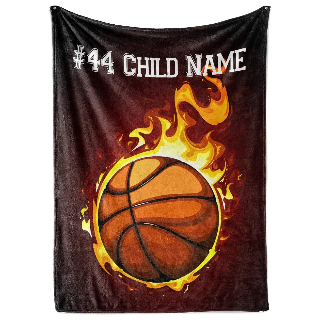 Personalized Custom Basketball on Fire Fleece and Sherpa Throw Blanket for Kids Youth Basket Ball Indoor Outdoor Blankets