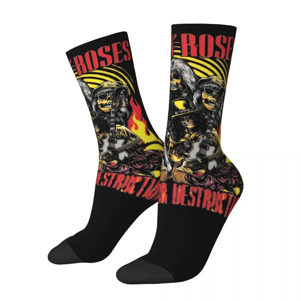 Cool Guns N Roses Skateboard Socks Polyester Crew Socks for Unisex Non-slip