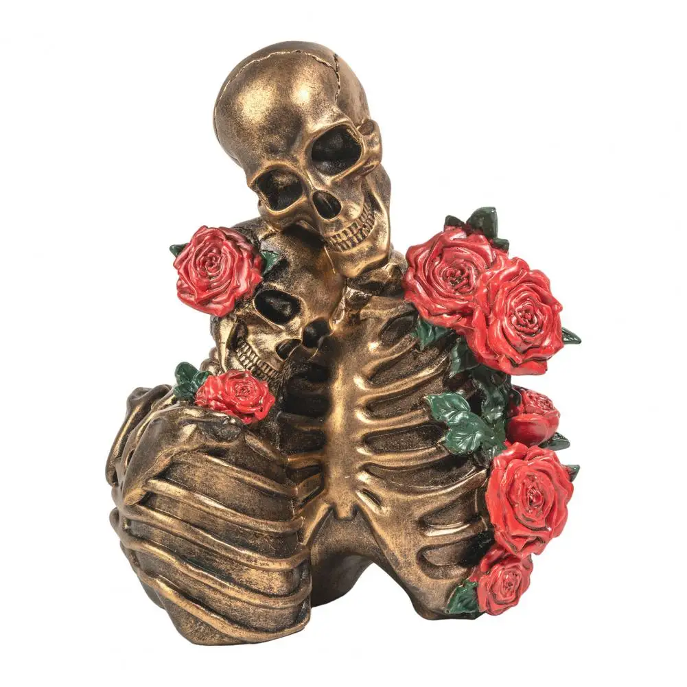 

Halloween Skeleton Decor Rose Skull Couple Resin Sculpture, Vintage Skeleton Decoration, Romantic Halloween Party Supplies