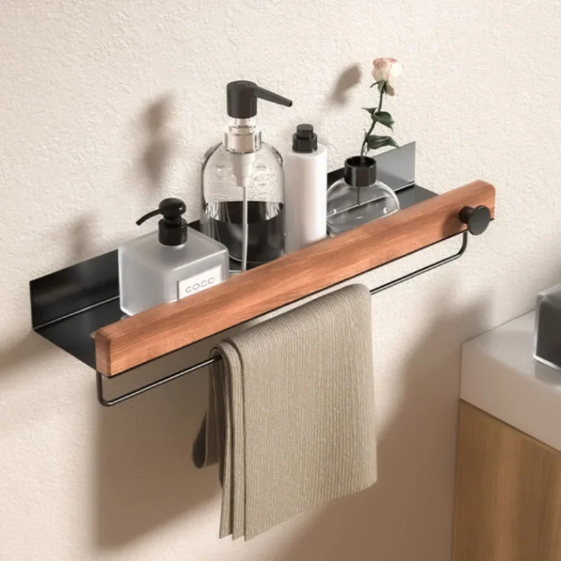 Black Walnut Wood Storage Rack Bathroom Wash Basin Washbasin Non Perforated Wall Mounted Storage Rack Solid Wood Light