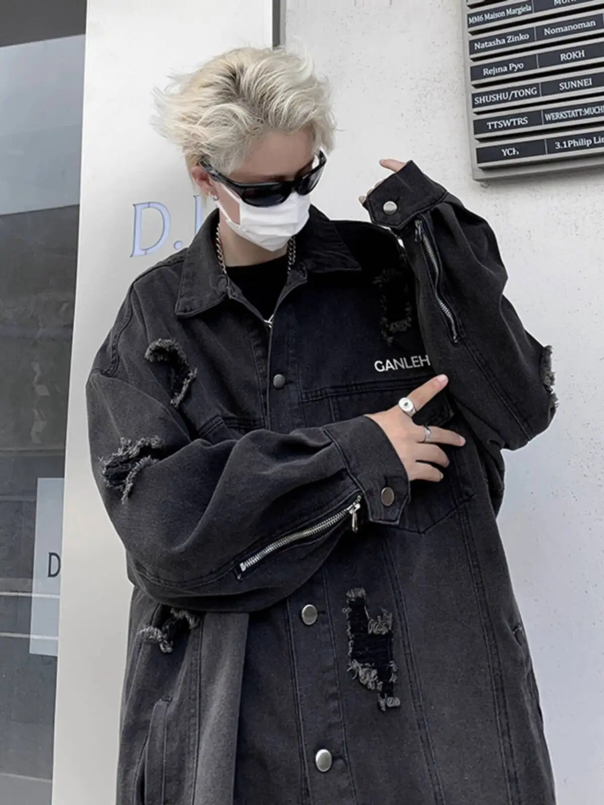 Men's Distressed Denim Jacket Spring Autumn Vintage Loose Streetwear Fashionable Worn in Cool Cargo Coat