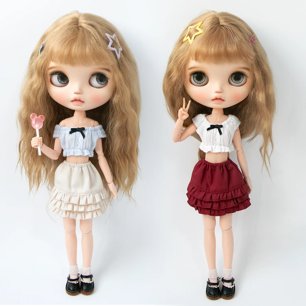 Blyth Clothes Colorful Layered Short Mini Skirt Cropped Midriff-Baring Top Crop Blouse for Azones Ob 22 Ker YMY Doll Accessories