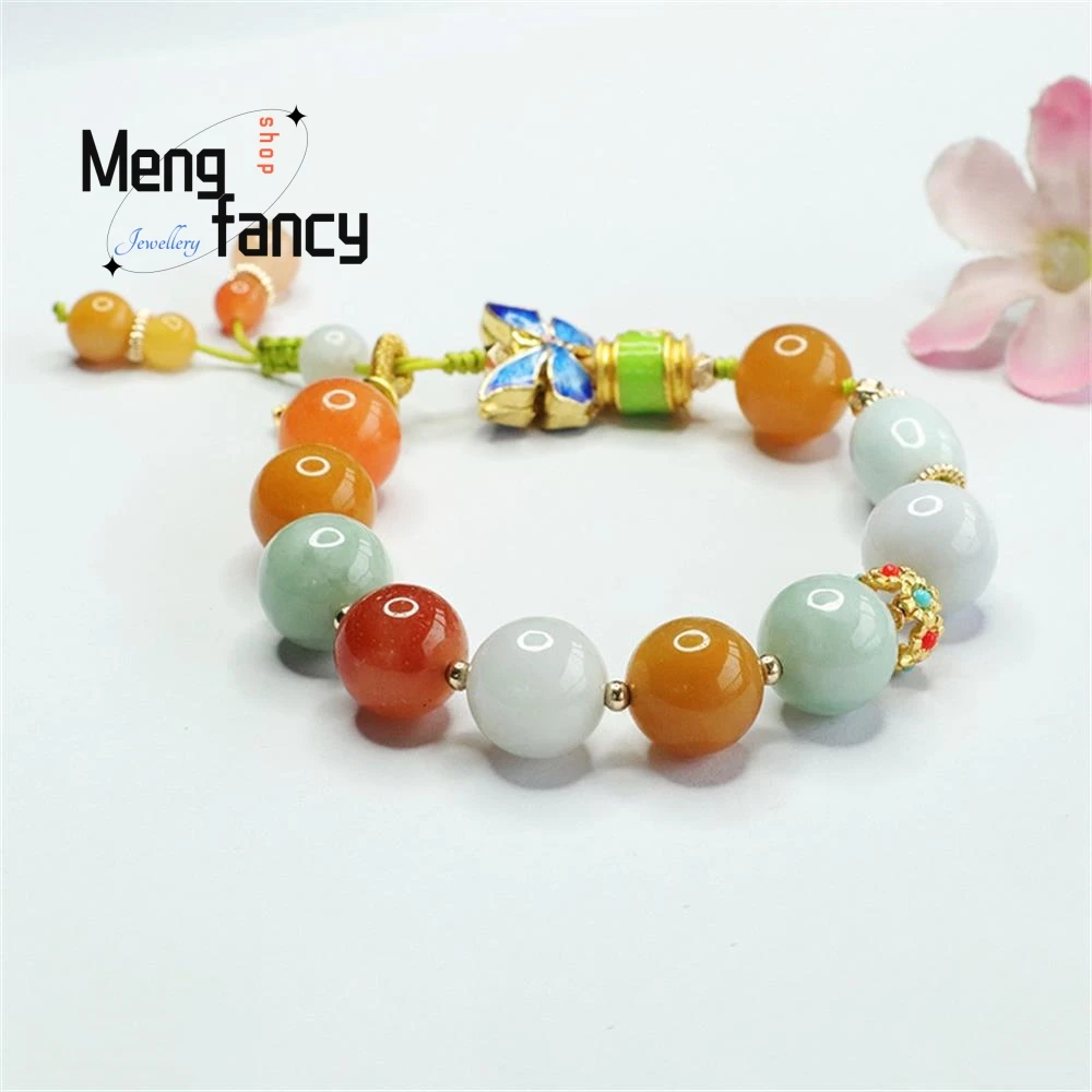 Natural A-goods Jadeite Bracele Colourful Jade Exquisite Elegant Simple High-grade Luxury Quality Fashion Jewelry Holiday Gifts