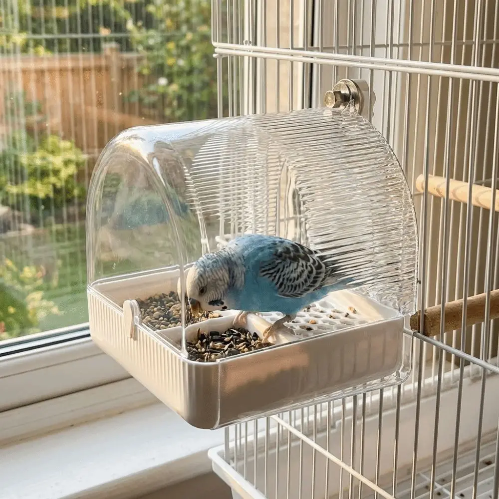 Transparent Bird Bath Cage Bottom Drawer Food Holder Box Parrot Bathtub Splash Proof Screw Hooks Bird Birdbath Feeder