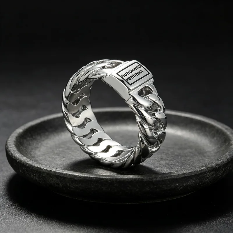 KALEN 8mm Edelstahl Cuban Link Ring für Männer Vintage Gravierter Ring Männlicher Fingerring Biker Party Schmuck Geschenk – Detail 4