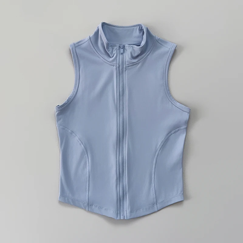Women's yoga, fitness, sports clothing, sleeveless stand-up collar, zipper exercise vest, slender yoga and fitness vest image 4