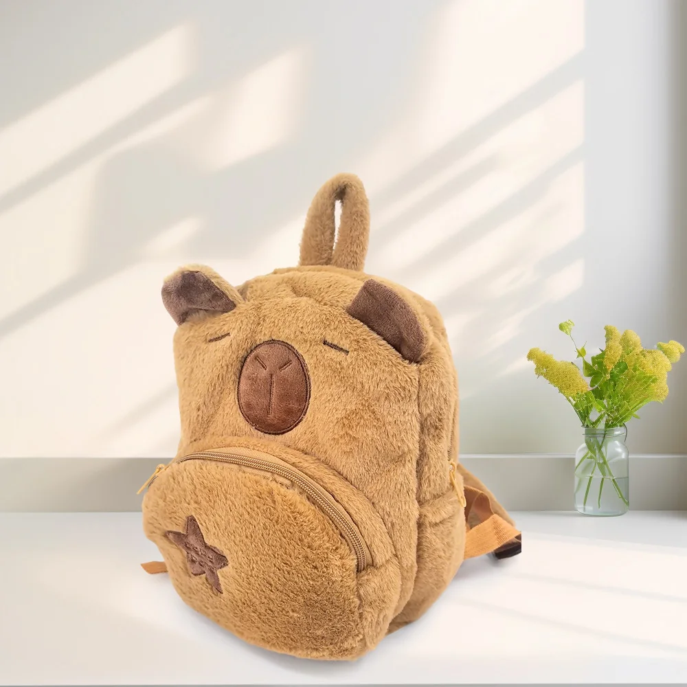 카피바라 플러시 백팩 귀여운 털 인형 숄더백 어린이 소녀 미니 배낭 선물 귀여운 동물 백팩 어린이 및 청소년용