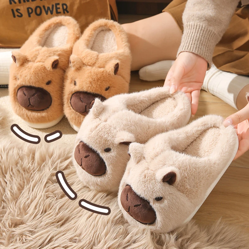 Plush Capybara รองเท้าแตะรองเท้าแตะปิดนิ้วเท้าน่ารัก SLIP-ON House รองเท้าสบาย Furry เดินรองเท้าลื่นสําหรับห้องนอนในร่ม