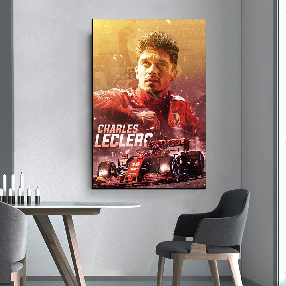 Formula Grand Prix Champion Charles Leclerc Portrait Canvas Painting Racing Graffiti Poster Race Car Wall Art murale Room Decor