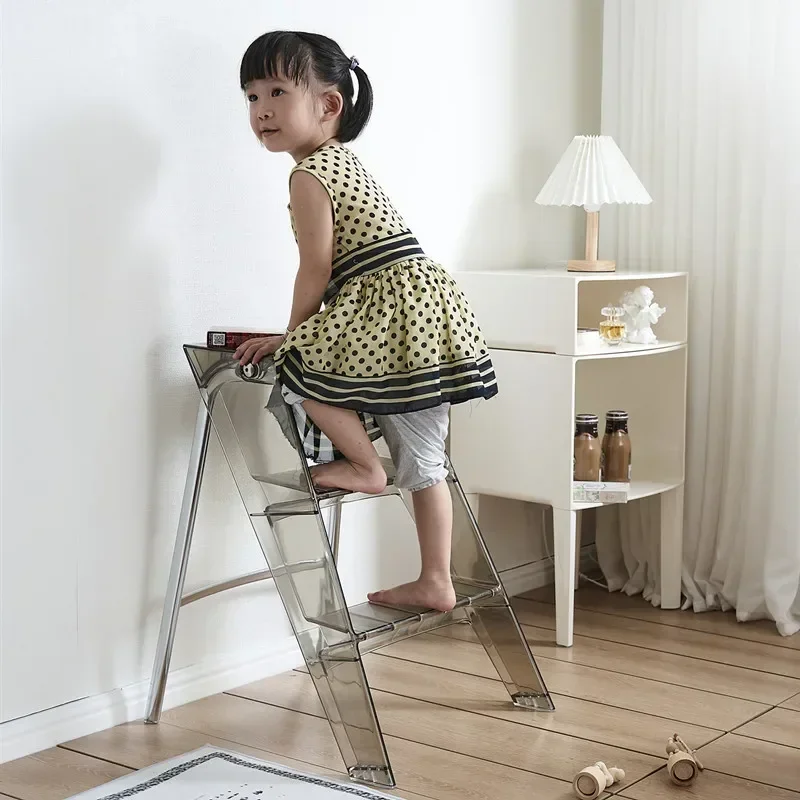Nordic functional ladder transparent folding storage three-step herringbone ladder acrylic children's play pedal ladder