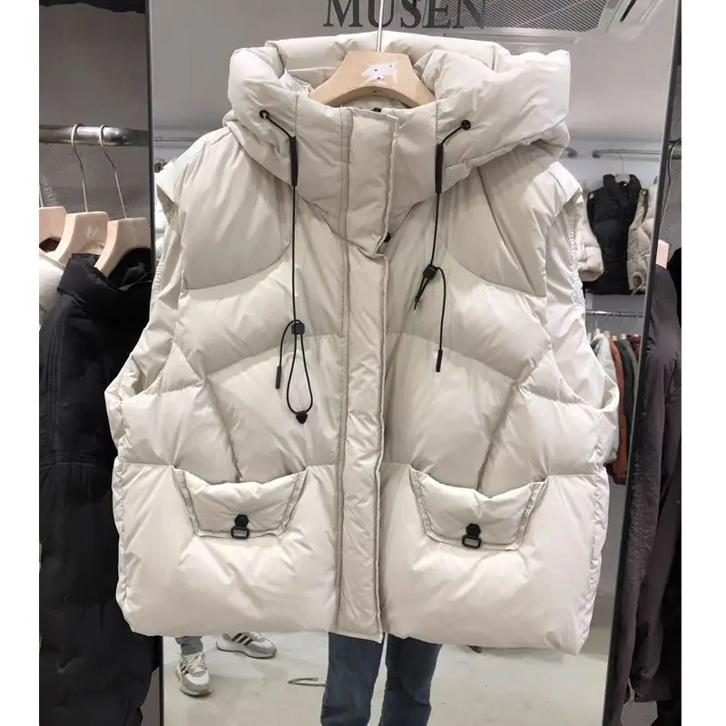 

Женский пуховый жилет с капюшоном свободного кроя, осень-зима 2026