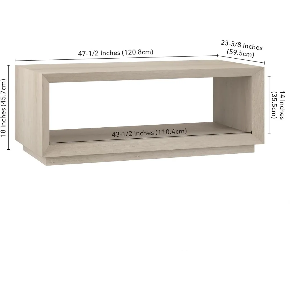 48 Rectangular Coffee Table With Open Storage Shelf For Living Room, Family Room, Or Office, Alder White