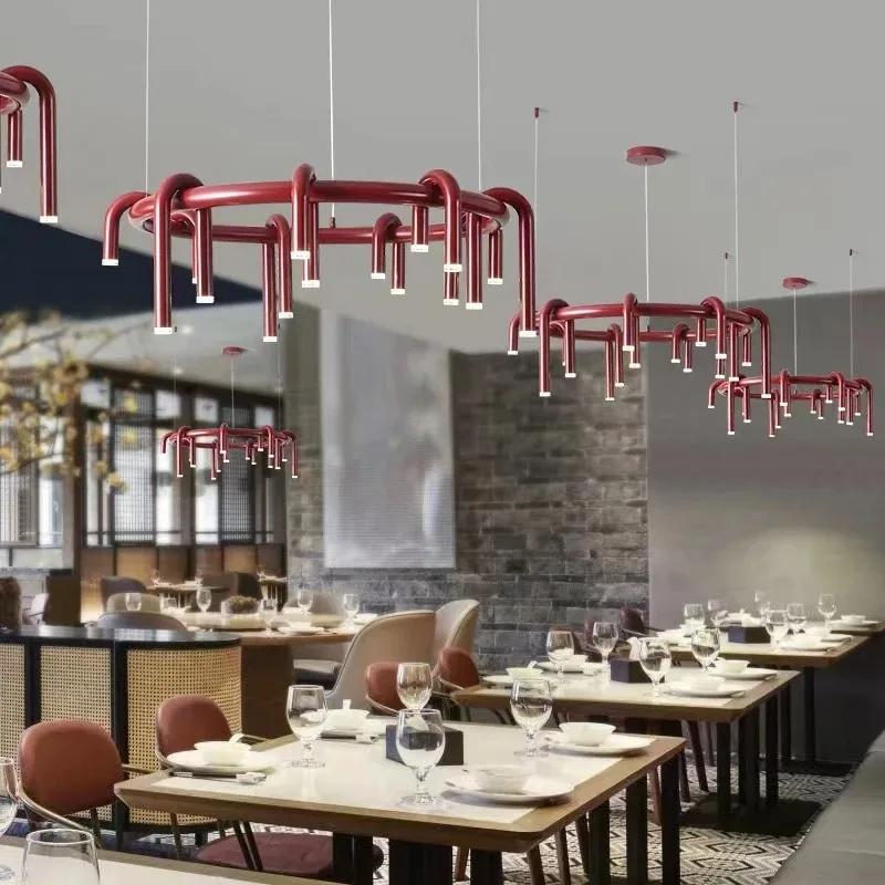U-shaped Round Chandelier Designer Living Room Restaurant Hanging Led Lights Fixtures Dark Red Black