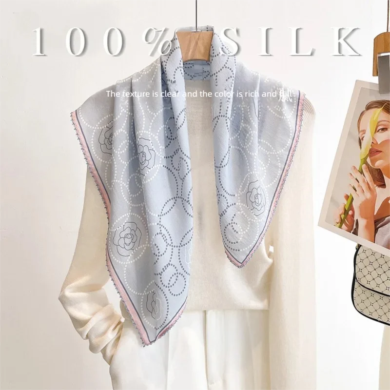 Luxury 100% Mulberry Silk Square Scarf Women 2026 Spring New Arrival Collection Stylish Commute Scarf for Office Ladies
