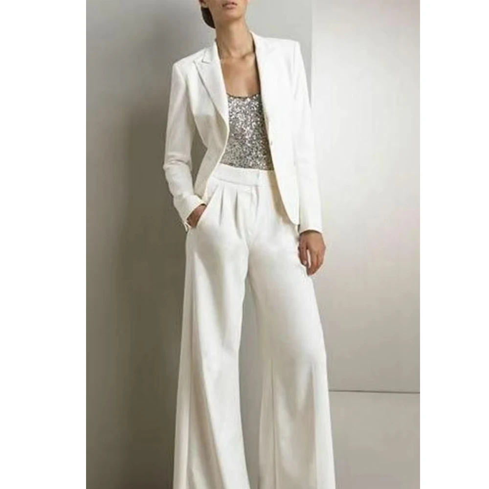 Tesco Suit Jacket with Pants White Women Business Suit Set Work Wear New Suit Causal Blazer and Trousers