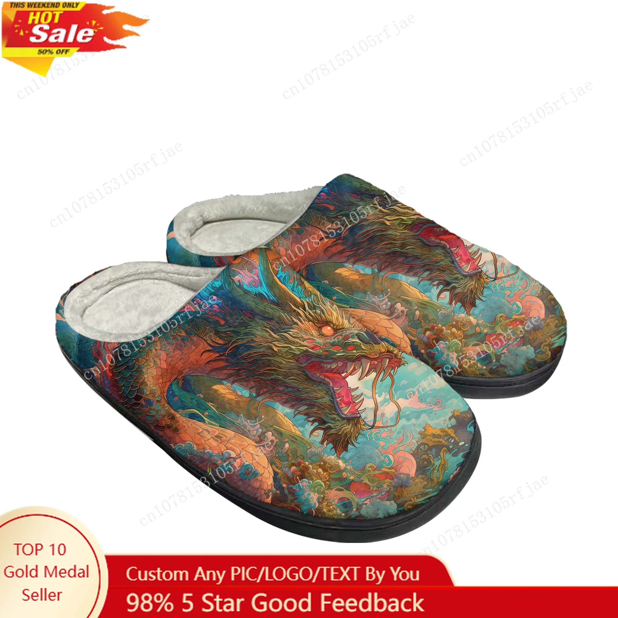 

Chinese Dragon Tradition Animal Home Cotton Slippers Men Women Teenager Plush Bedroom Casual Keep Warm Shoes Tailor Made Slipper