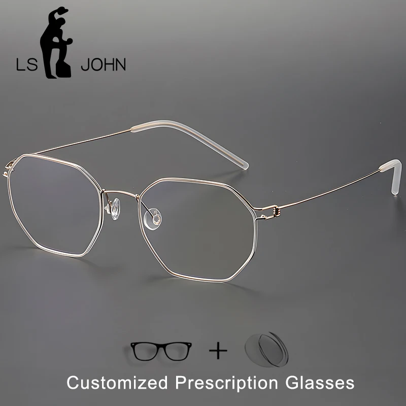 Ultralight Titanium Customized Prescription Eyewear Men Hexagon Screwless Reading Myopia Optical Eyeglasses Women Brand Glasses