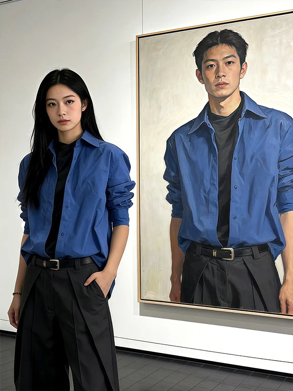 

Свободная рубашка с длинным рукавом цвета Klein Blue, весенняя повседневная верхняя одежда, удобная, для отдыха, молодежная мода
