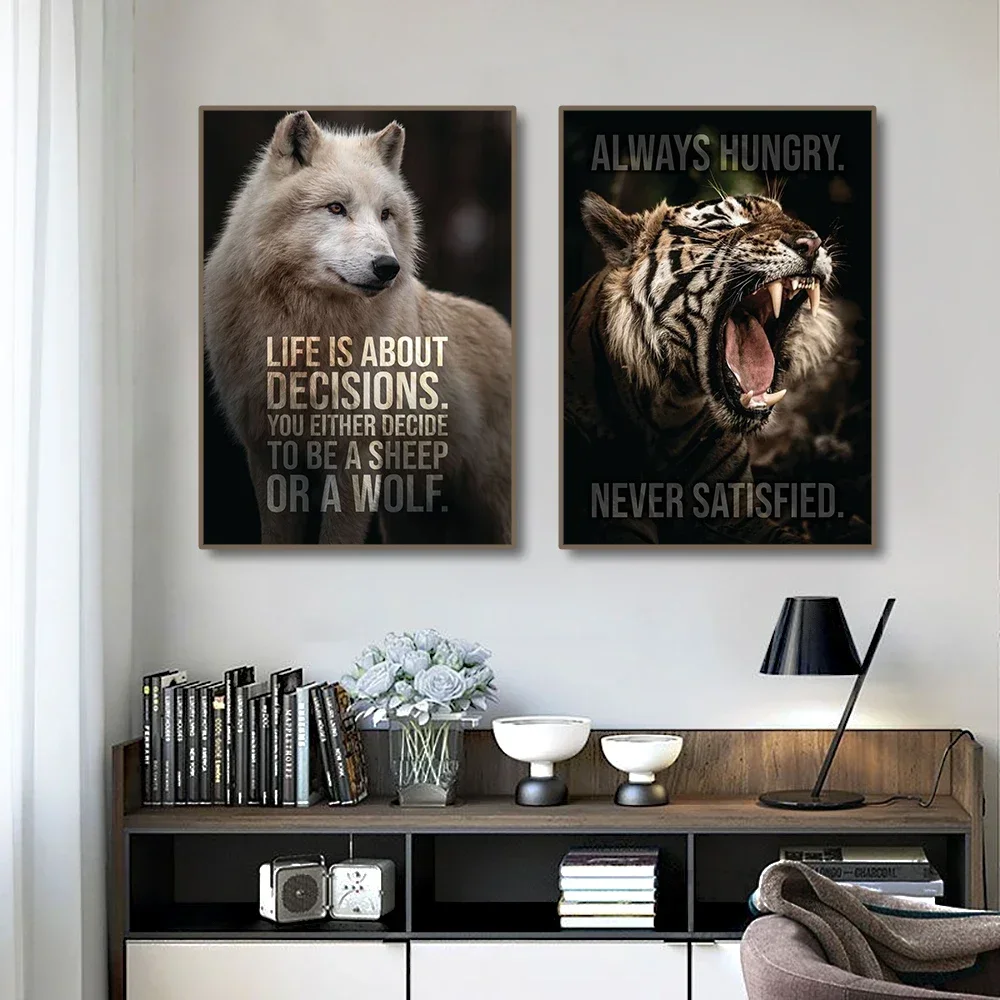 Motivational Animal Poster Eagle Tiger Lion Wall Art Canvas Painting Motto Picture for Living Room Home Decoration