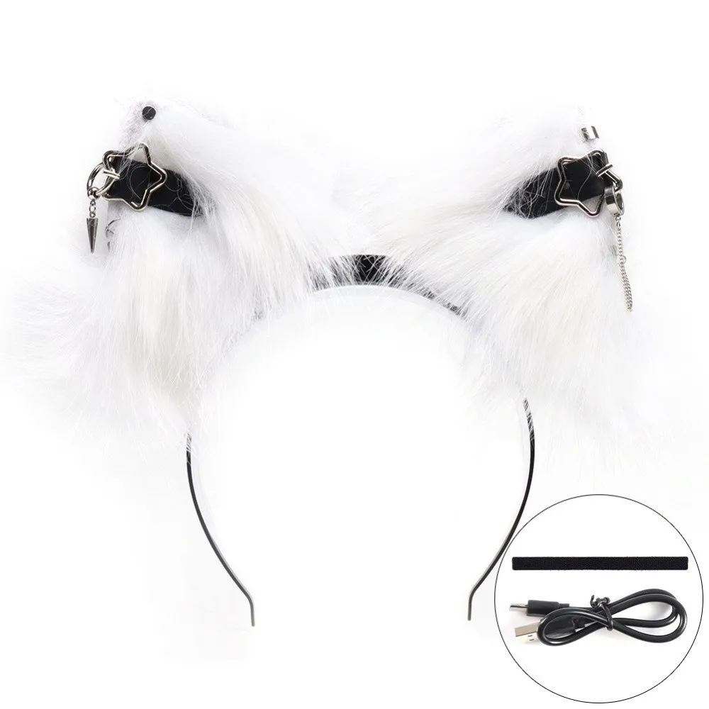 Funny Animal Movable Ears Headband Rechargeable Faux Fur Cosplay Hair Hoop Electric Shaking Detachable Ears