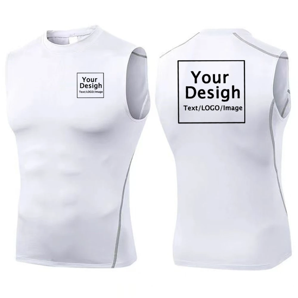 Men's Custom Logo Compression T-Shirt Running Sport Skinny Vest Tight Tank Top Sleeveless Fitness Quick Dry Athletics Sportwear