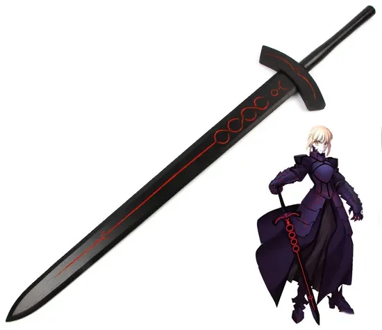 

Fate Stay Night Saber Arthur Pendragon Black White Excalibur Sword Steel Cosplay Prop Wooden Weapon 114CM Halloween Props