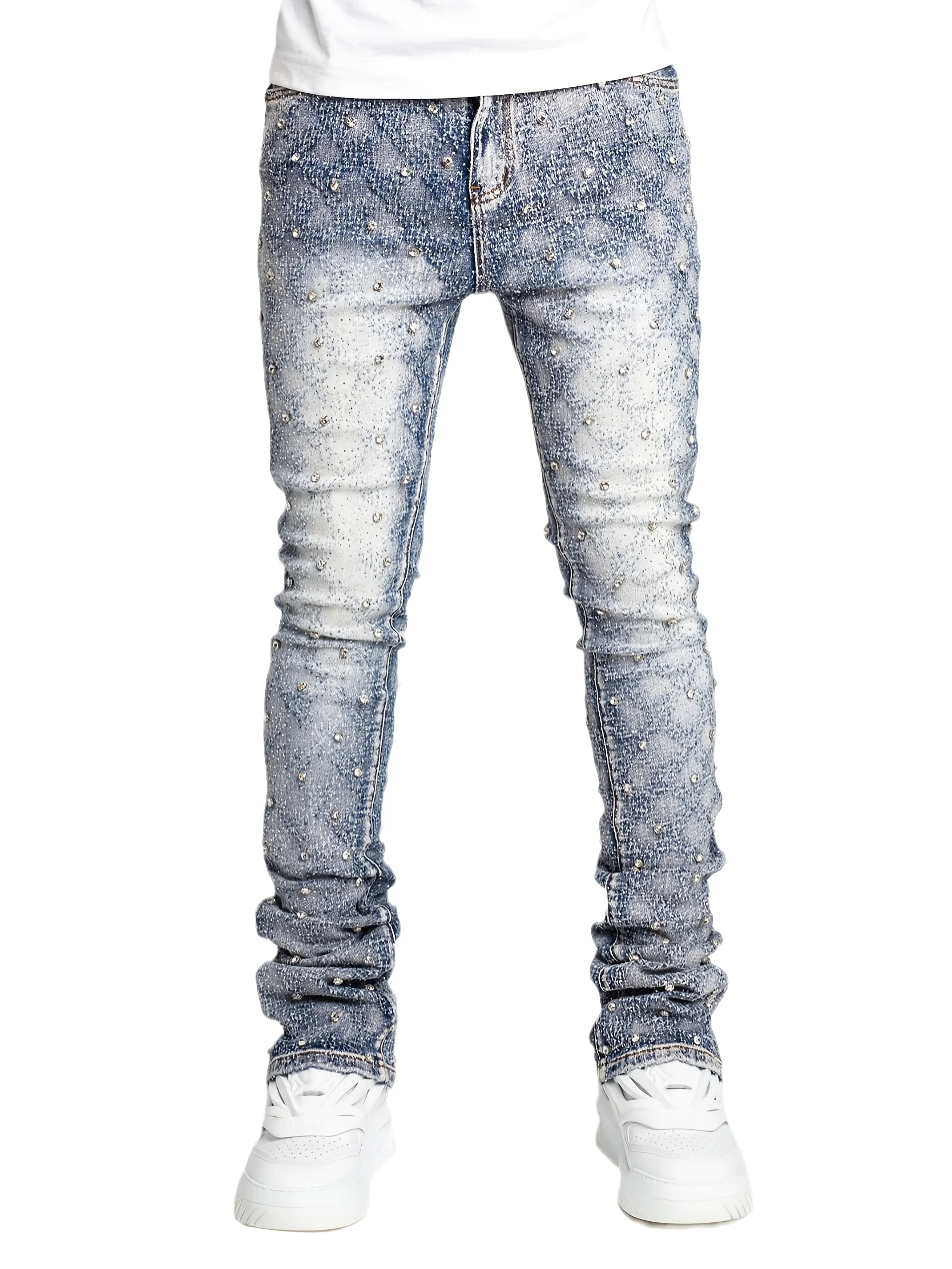 Men's Diamond-Decorated Stretch Straight-Leg Jeans Suitable 
