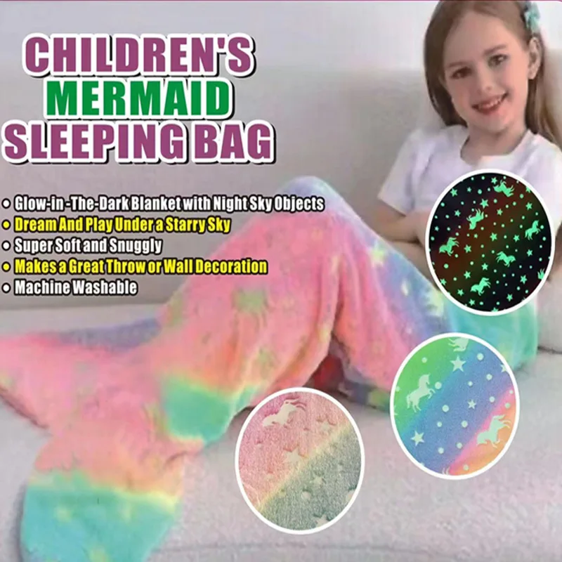 Mermaid Tail Blanket Wearable Glow in The Dark Mermaid Tail and Mermaid Gifts for Girls Soft Flannel Blanket Sleeping Bag