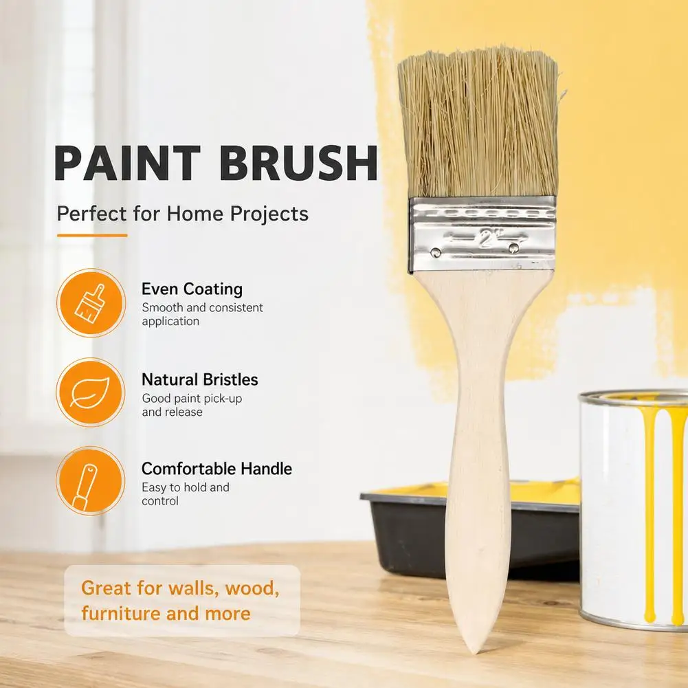2 Inch Natural Bristle Paint Brush Wooden Handle Even Coating Wall Furniture Wood Staining Varnish Painting Tools