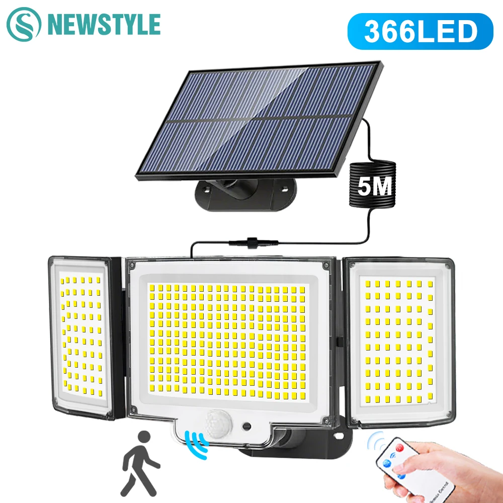 366 LED Solar Motion Sensor Security Outdoor Lights 270° Wide Lighting Angle 3 Modes  172LED Solar Powered Wall Light Waterproof