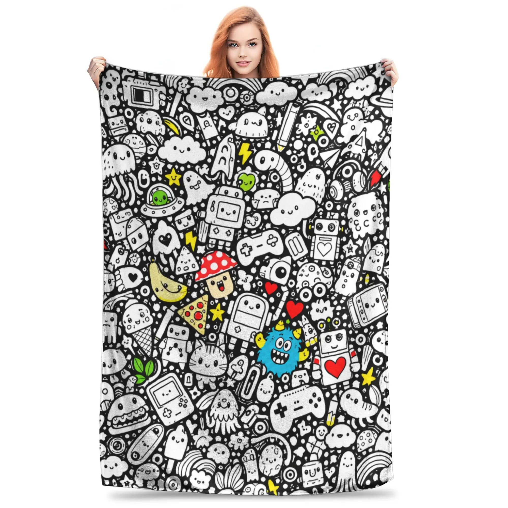 1PC Gray White Black Cat Cloud Pattern DIY Coloring Blanket Unique Paint Art Decor Gift Winter Blankets Home Interior Sofa Knee