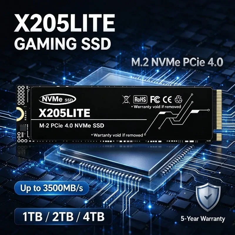 4TB X205LITE Gaming SSD M.2 2280 NVMe PCIe4.0 3500MB/s 2TB TLC 3D NAND High-Speed 2TB Solid State Disk for PS5 Desktop Laptop PC