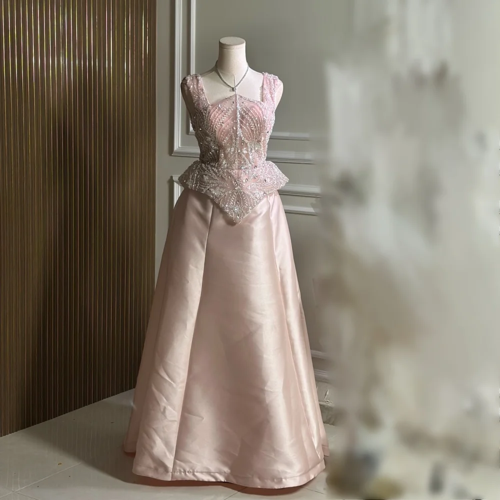 فساتين طويلة مخصصة لامعة مطرزة بدون أكمام على شكل حرف A فستان سهرة فاخر مناسبة مخصصة لحفلات الزفاف الأنيقة