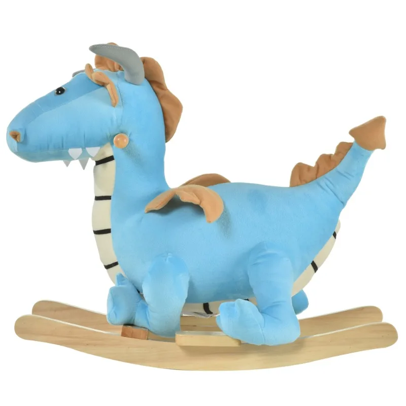 Cheval à bascule en peluche pour enfants, jouet dinosaure, chaise à bascule avec sons réalistes pour 18 à 36 mois, bleu