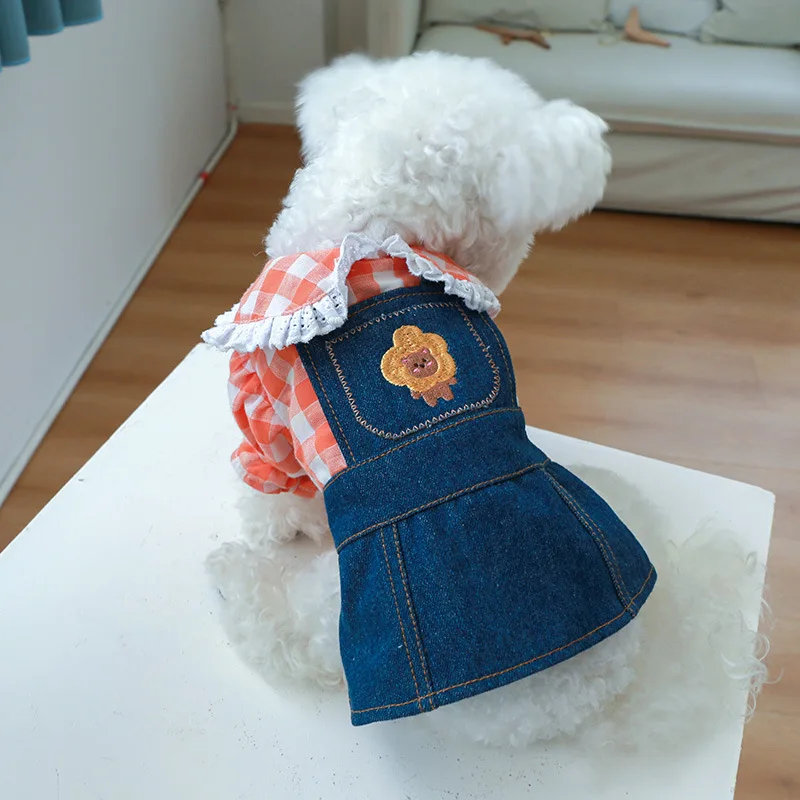 Spring Summer Dog Dress XS Cute Cat Skirt Puppy Outfit Pomeranian Shih Tzu Maltese Poodle Fashion Pet Denim Dresses Clothes