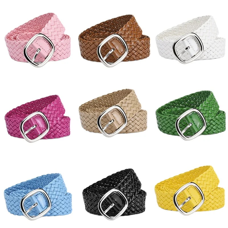 

3cmX106cm PU patent leather Weave Belt For Women candy color Belt Fashion Retro Newest For Dress Ladies Female Pin Buckle Belt