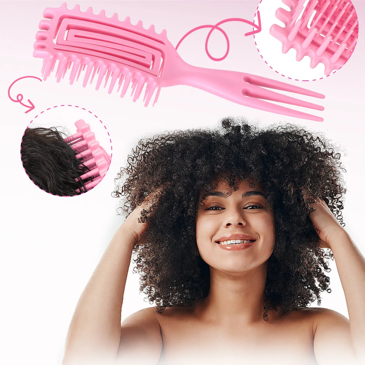 1pc Curly Hair Detangling Comb, Wet/Dry Defining Brush with Ergonomic Grip, Minimize Breakage & Pull, for Blowout Styling