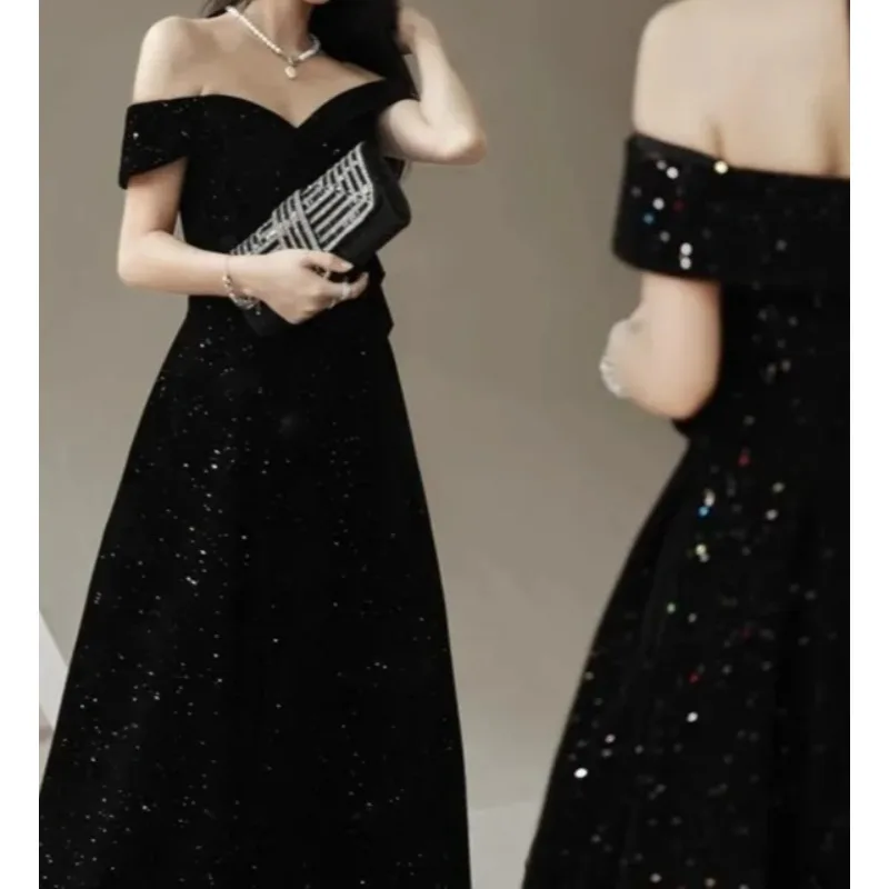 Novo vestido de noite anfitrião padrão estrelado coreano sle cintura média uma saia linha