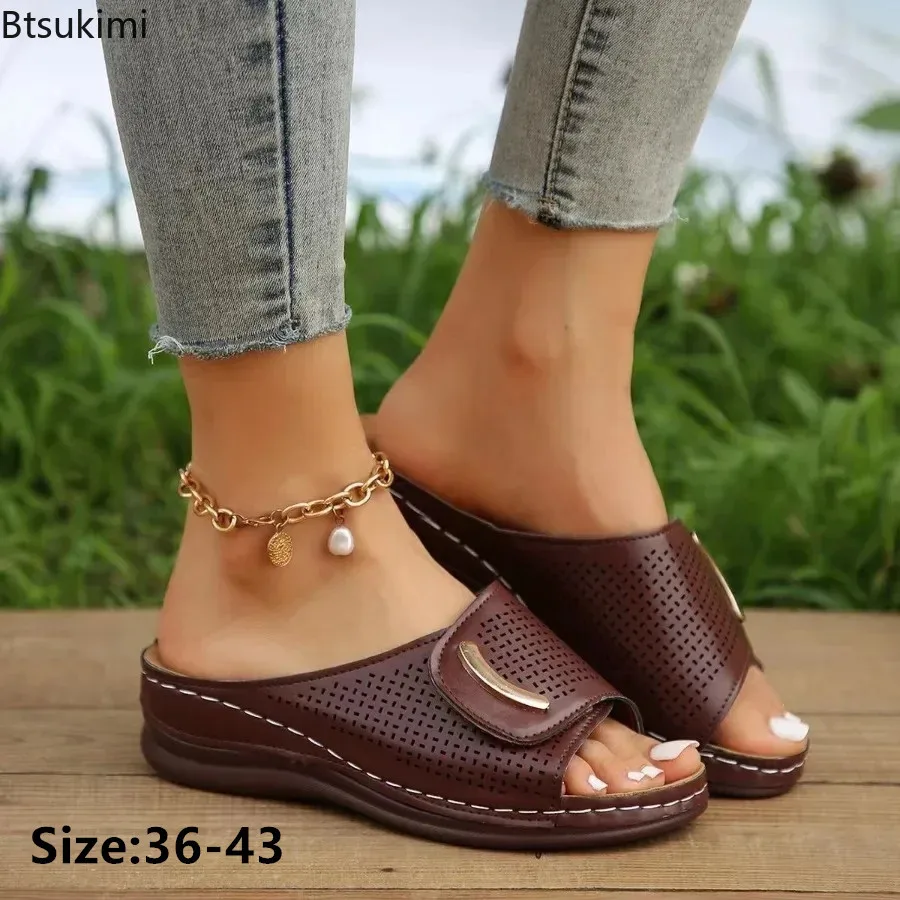 

Women's Fashion Slippers Thick Soled Wedges Design Sandals Woman Comfortable Casual Shoes Solid Color Ventilate Women's Slippers