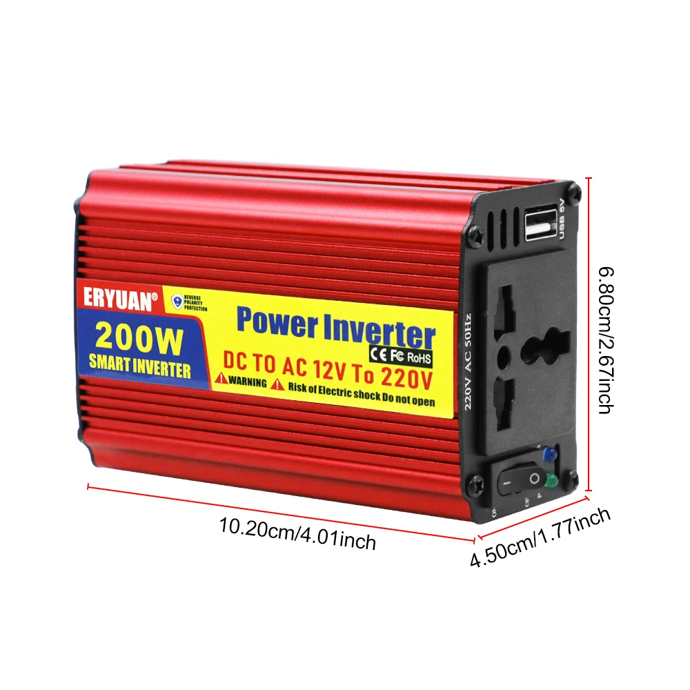 ​Car Inverter DC/AC Converter With USB Charger Port Cigar Lighter Plug/Clip Adapter Universal AC Socket 200W DC 12V to AC 220V