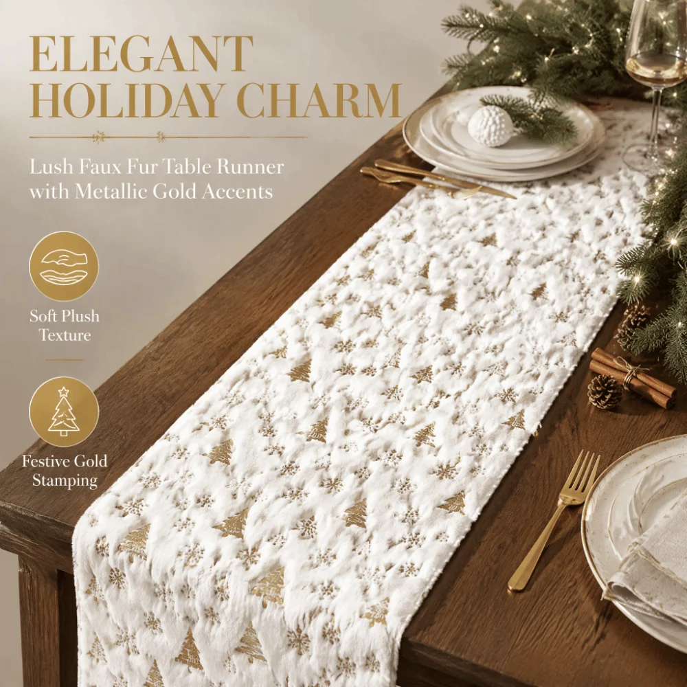 Embroidered Christmas Table Runner Christmas Tree Pattern Long Strip Table Flag Thickened Soft Antlers Printed Tablecloth