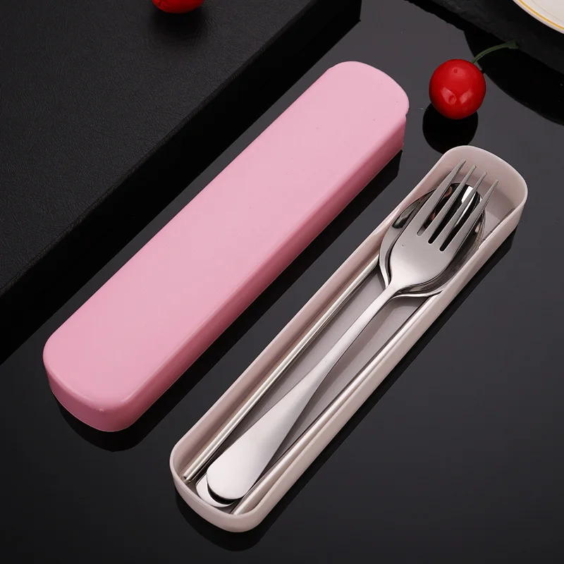 Tableware Set,Stainless Steel Korean Spoon Fork Chopsticks 2/3pcs Portable Tableware Student Outdoor Traveling Pull Out Gift