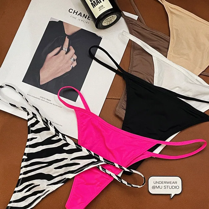 Seksowne Bikini bielizna damska jedwabna beztroska Fitness literka Zebra stringi wzór w paski kolor sportowy majtki stringi bielizna