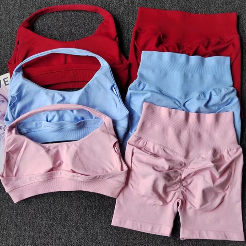 

Женский бесшовный комплект для йоги из 2 предметов: спортивный бюстгальтер и шорты с высокой талией, спортивный костюм для тренажерного зала