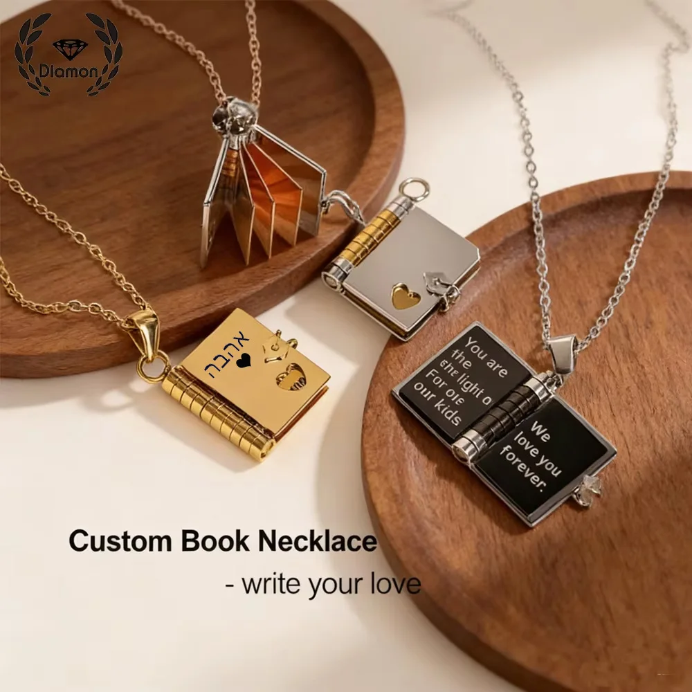 

Ожерелье с бриллиантами на заказ, гравировка текста, имя, иврит, арабский, ювелирные изделия из нержавеющей стали, медальон, кулон для женщин, цепочка, подарок на день рождения