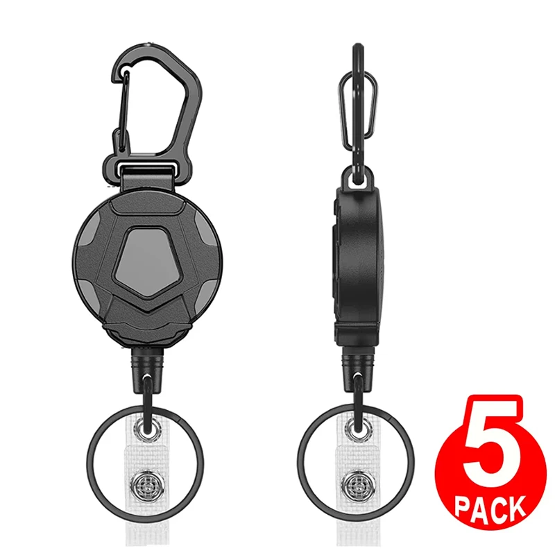 Tactical ID Badge Reel Stainless Retractable Wire Rope Heavy Duty Carabiner For Camping Keyring Lanyard Outdoor Keyring Holder