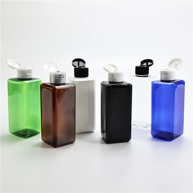 

Multicolor 200ML X 30 Empty Cosmetic Square Refillable Bottles With Flip Top Cap Plastic Container 200cc PET Shampoo Containers