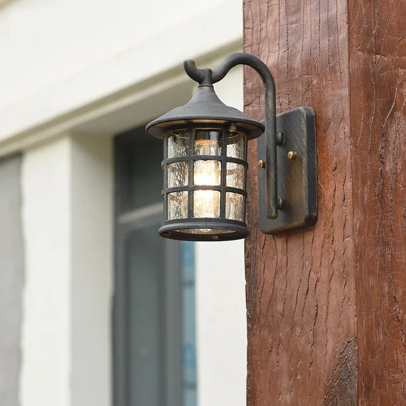 Retro Outdoor Waterproof Wall Light, Corredor americano Varanda Luz, Iluminação do jardim, moderno, à prova de chuva, E27