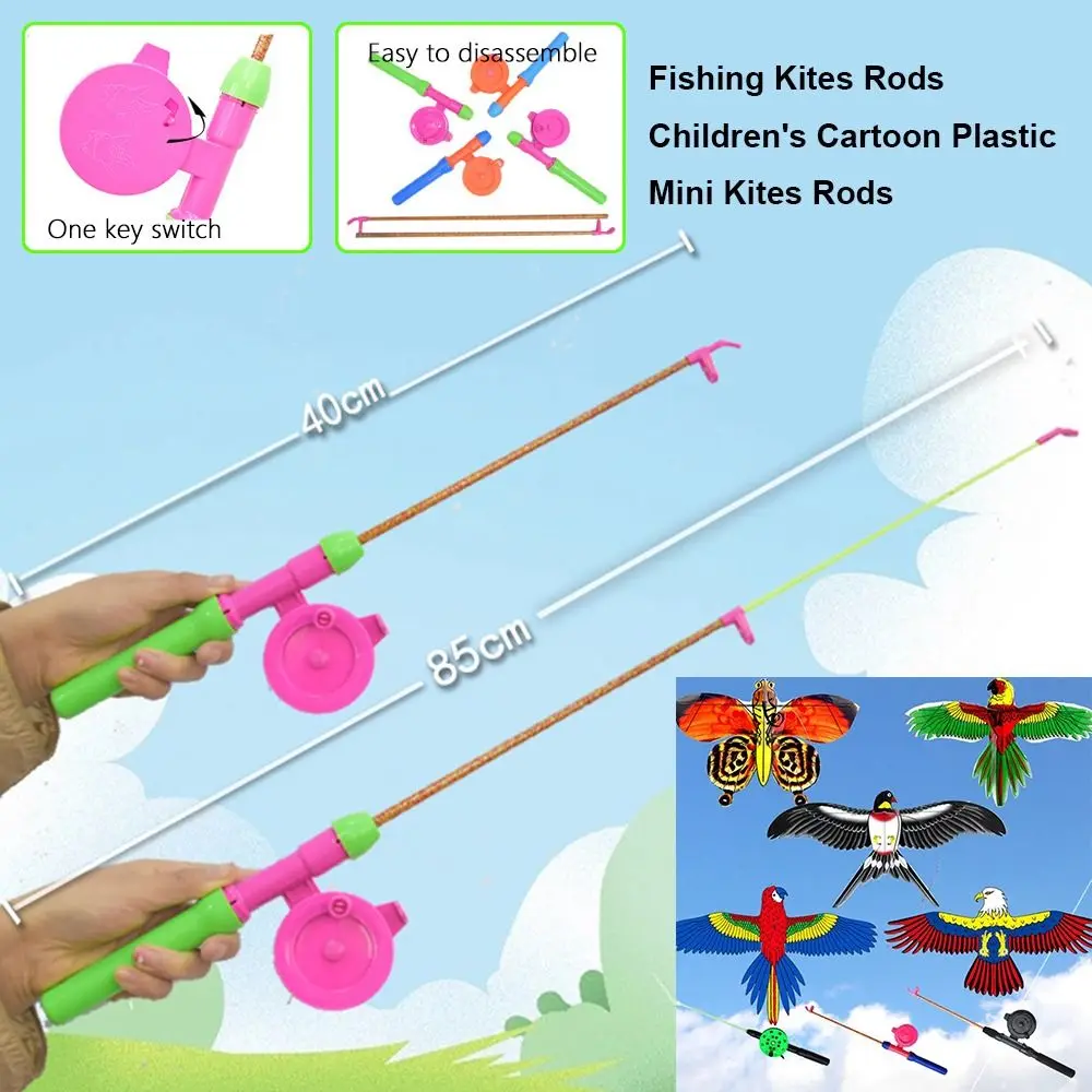 38 cm/58 cm/80 cm enfants cerfs-volants cannes extensible divers Styles Mini cerf-volants cannes avec 50 mètres ligne dessin animé cannes à pêche